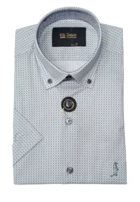 6th Sense Diamond Print Short Sleeve Casual Shirt - 10/Grey