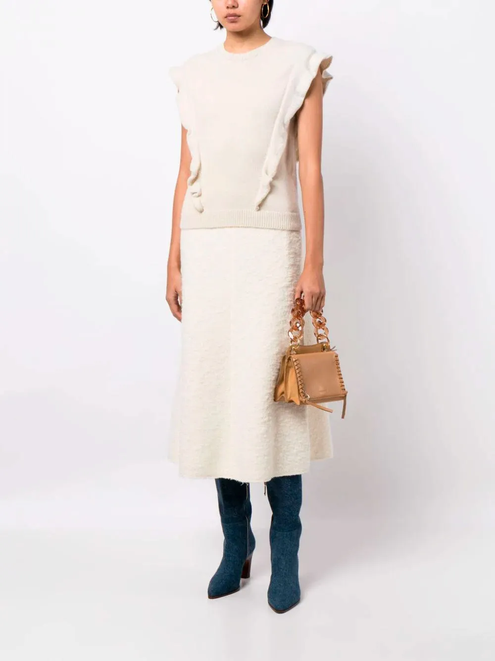 A-line bouclé midi skirt