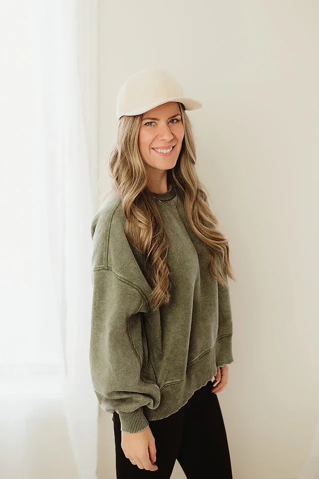 Acid Wash Fleece Oversized Pullover
