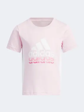 Adidas Badge Of Sport Logo Girls Sportswear T-Shirt Pink/White