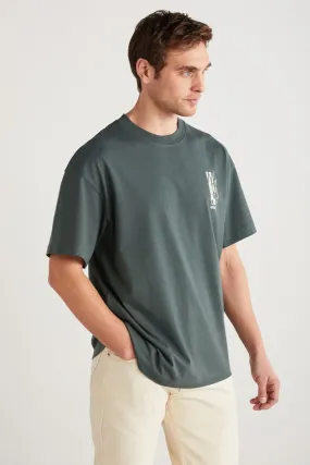 Antoni Men's Printing Detailed 100 %Organic Cotton Knitting Oversize Green T-shirt