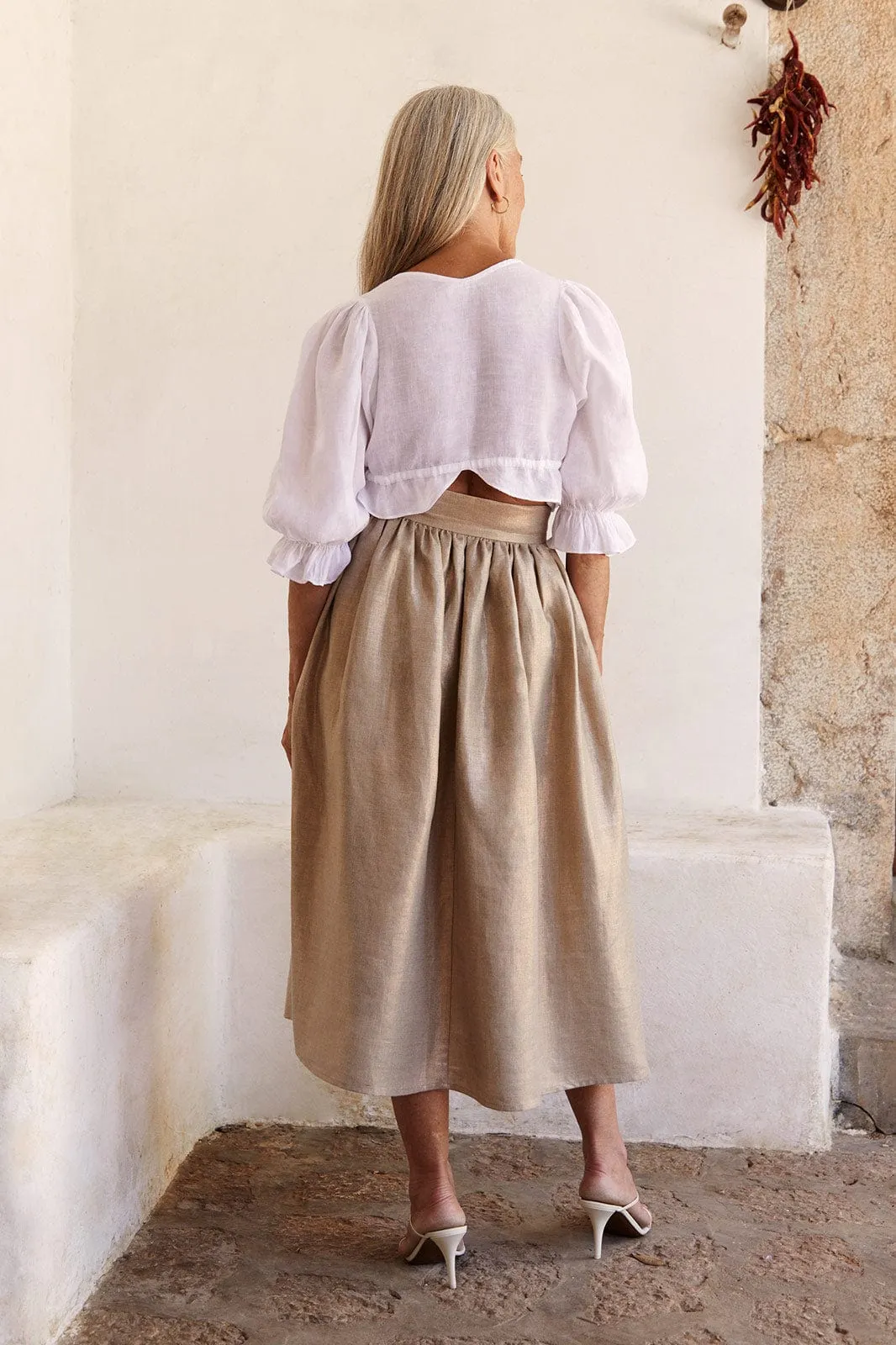 arkitaip Paulina Midi Skirt in gold