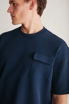 Artur Men's pocket thick special textured fabric navy blue t-shirt