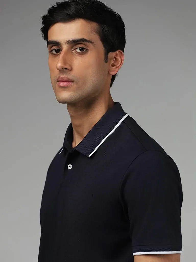 Ascot Navy Cotton Relaxed-Fit Polo T-Shirt