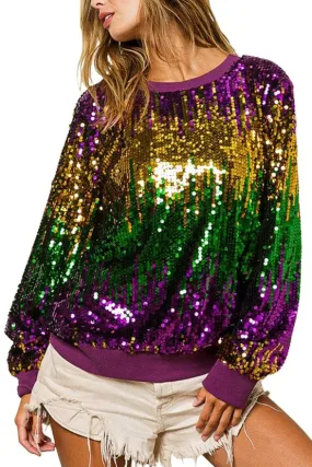 Bibi Clothing Mardi Gras Sequin Color Block Pullover