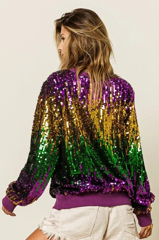 Bibi Clothing Mardi Gras Sequin Color Block Pullover