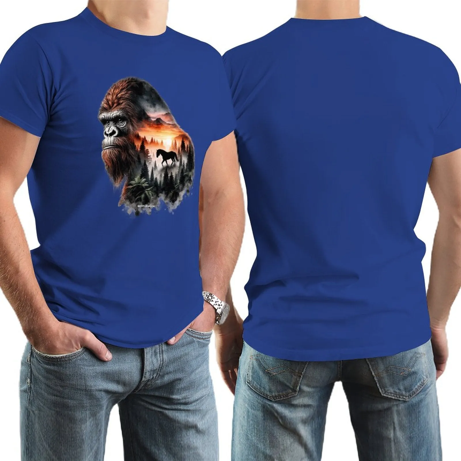 Bigfoot, Sasquatch, Horse, Short Sleeve Cotton T-shirt