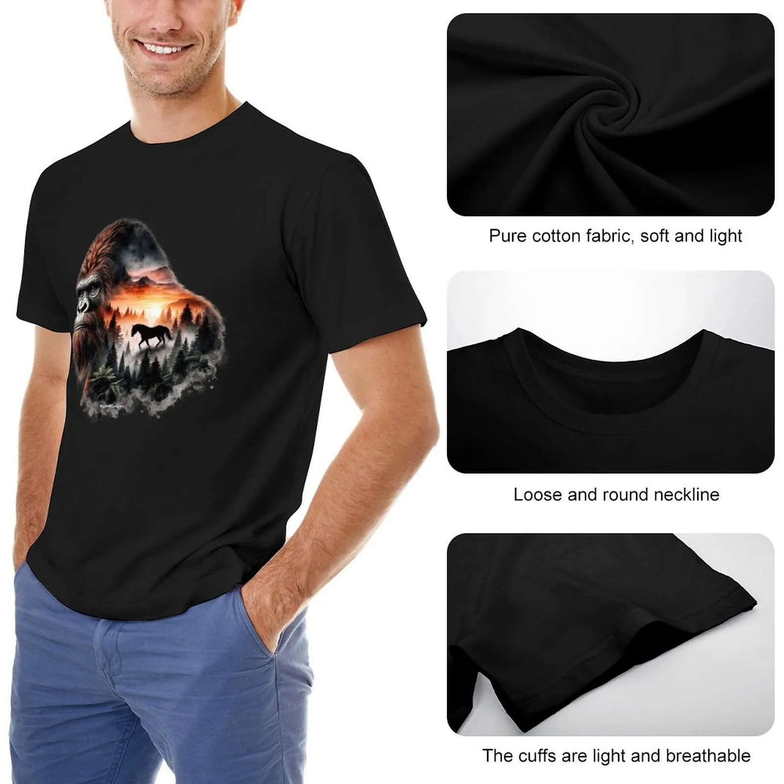 Bigfoot, Sasquatch, Horse, Short Sleeve Cotton T-shirt