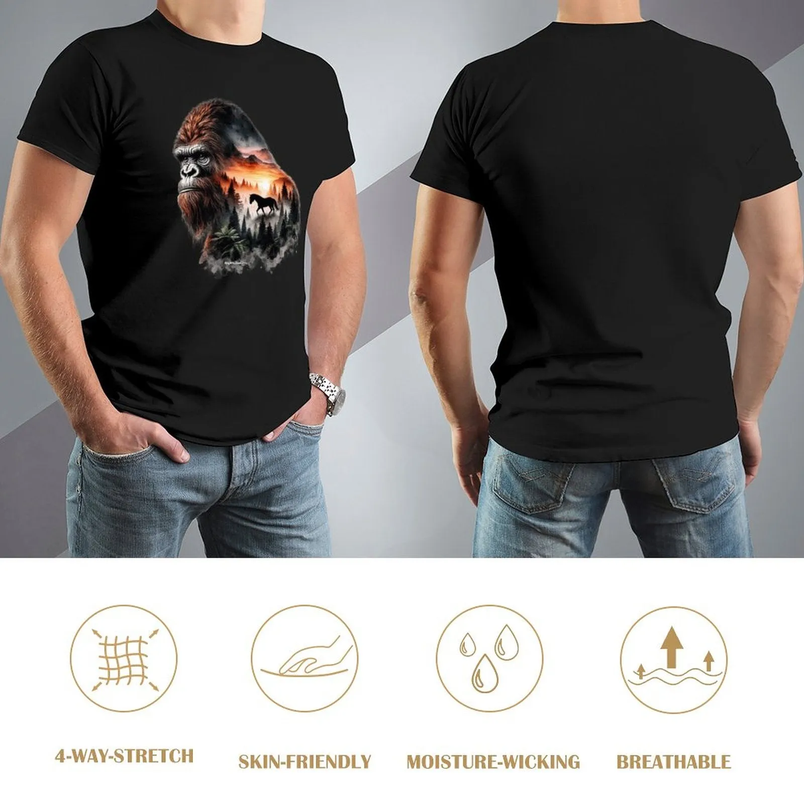 Bigfoot, Sasquatch, Horse, Short Sleeve Cotton T-shirt