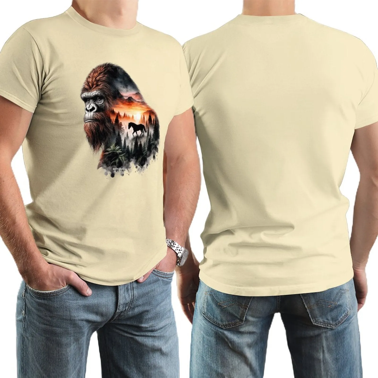 Bigfoot, Sasquatch, Horse, Short Sleeve Cotton T-shirt