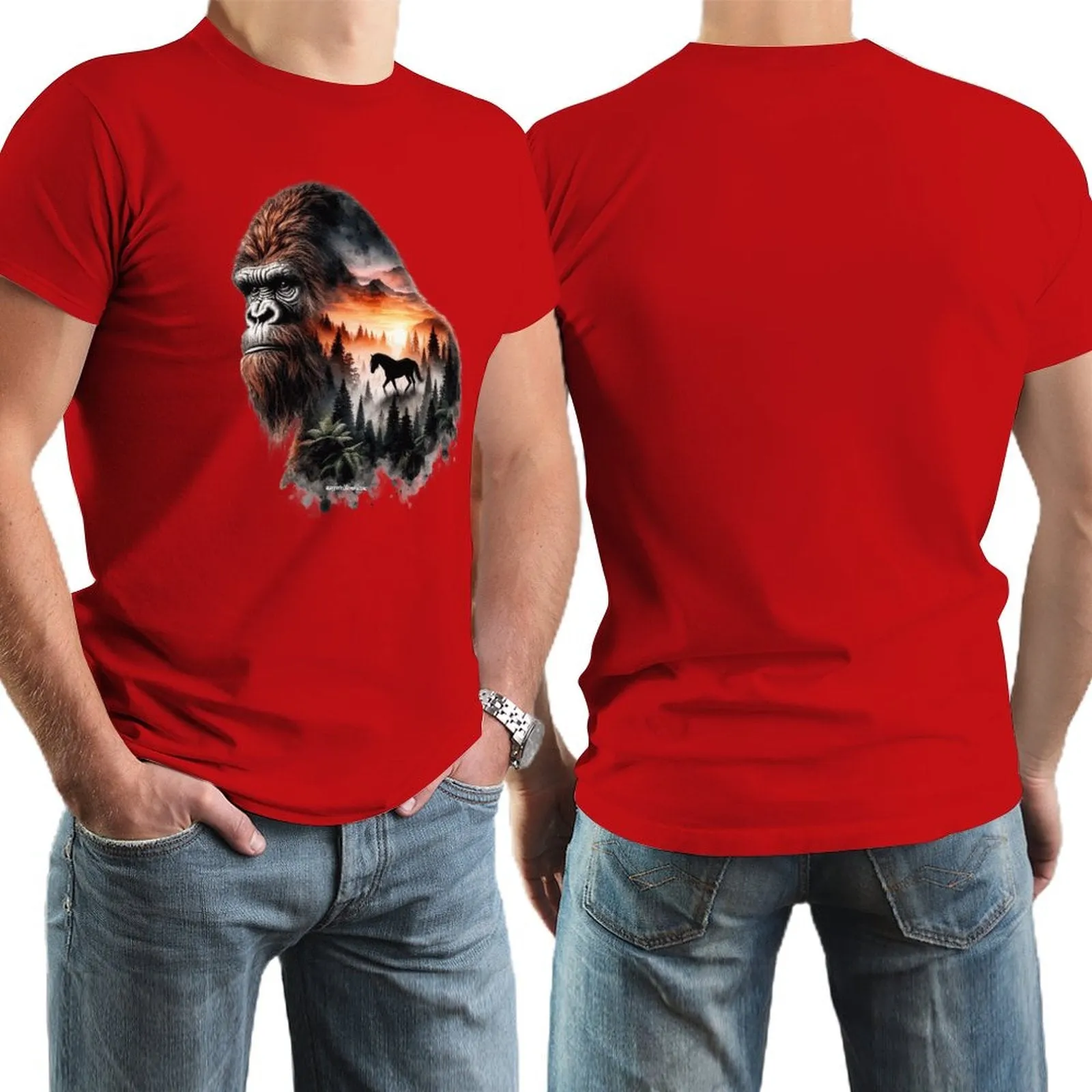 Bigfoot, Sasquatch, Horse, Short Sleeve Cotton T-shirt