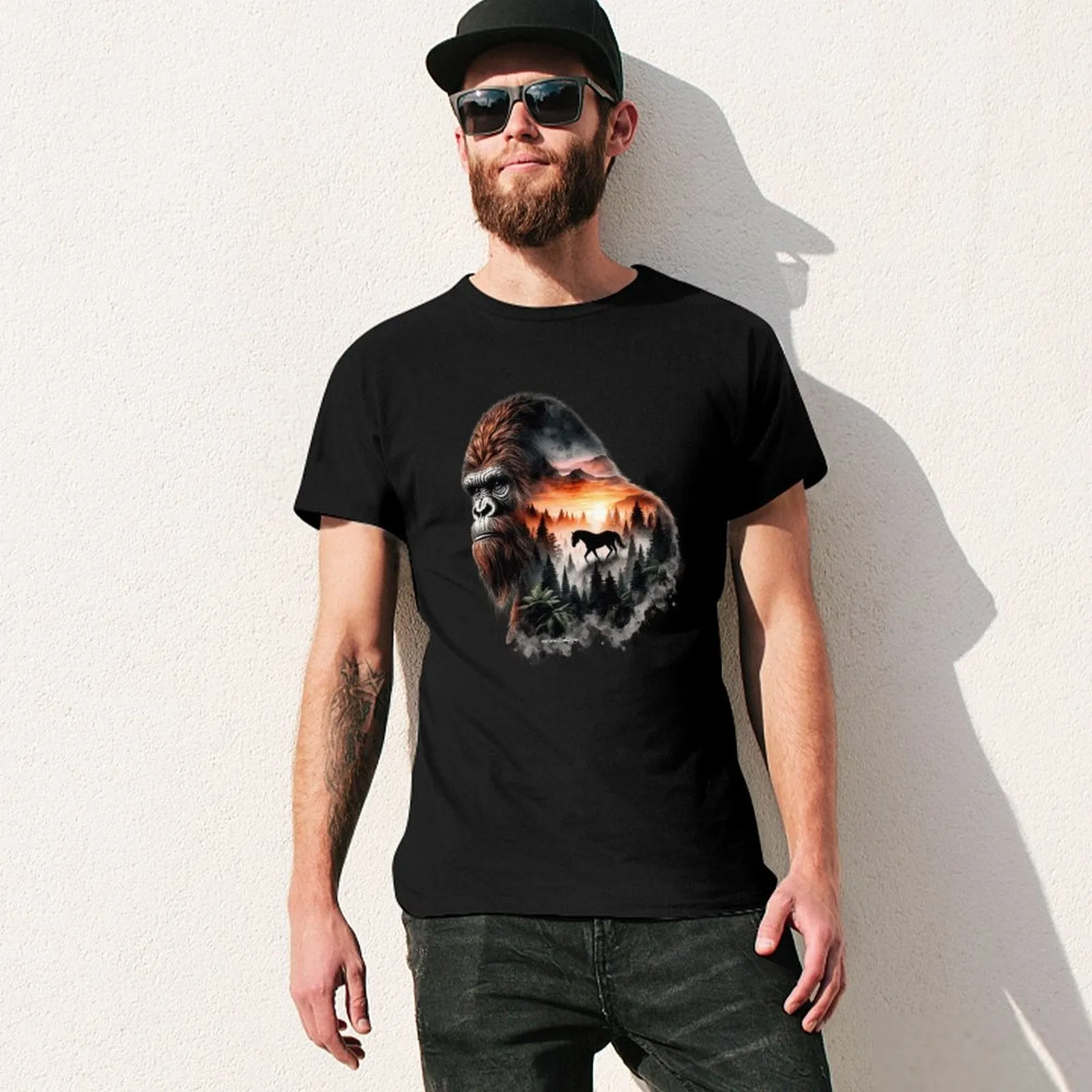 Bigfoot, Sasquatch, Horse, Short Sleeve Cotton T-shirt
