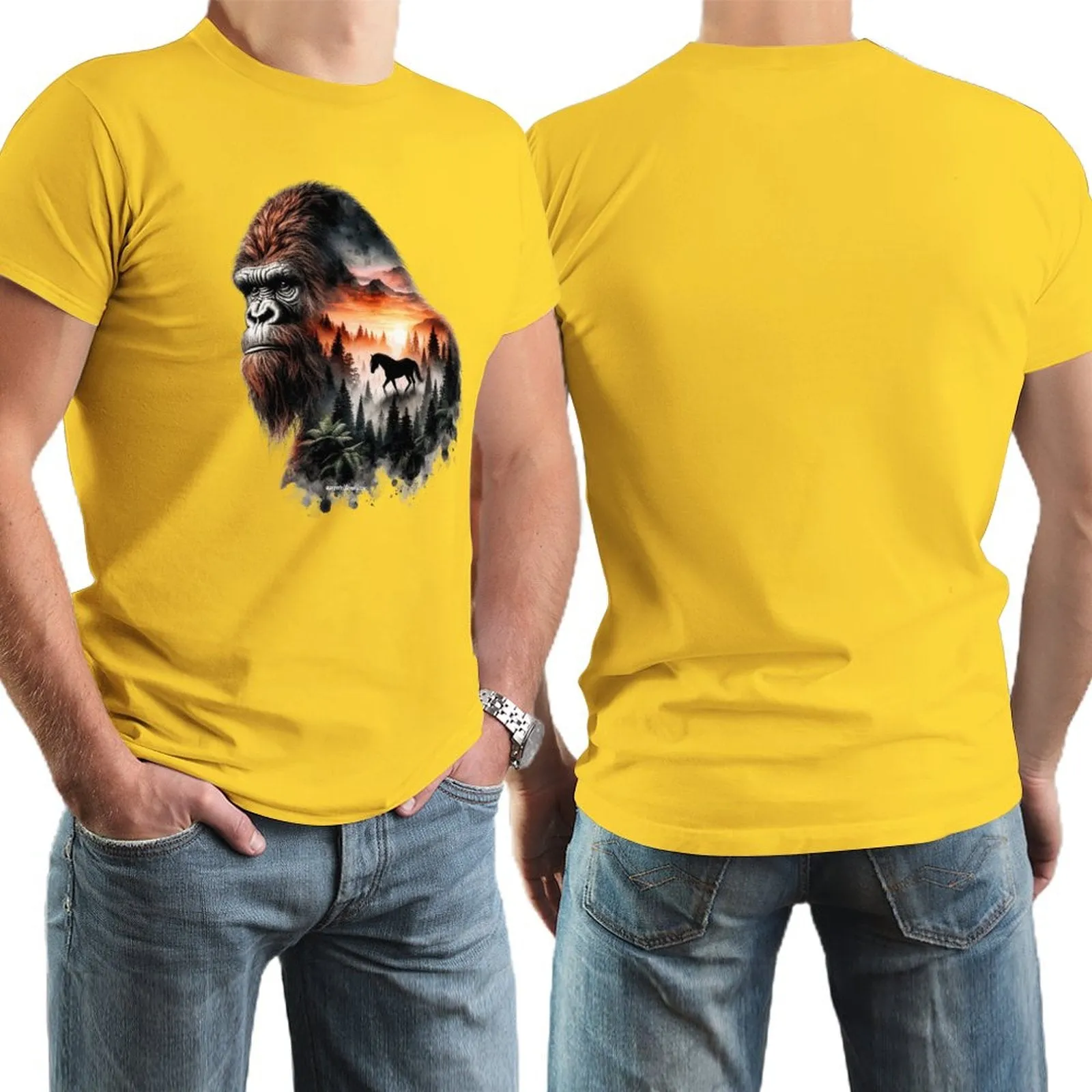 Bigfoot, Sasquatch, Horse, Short Sleeve Cotton T-shirt