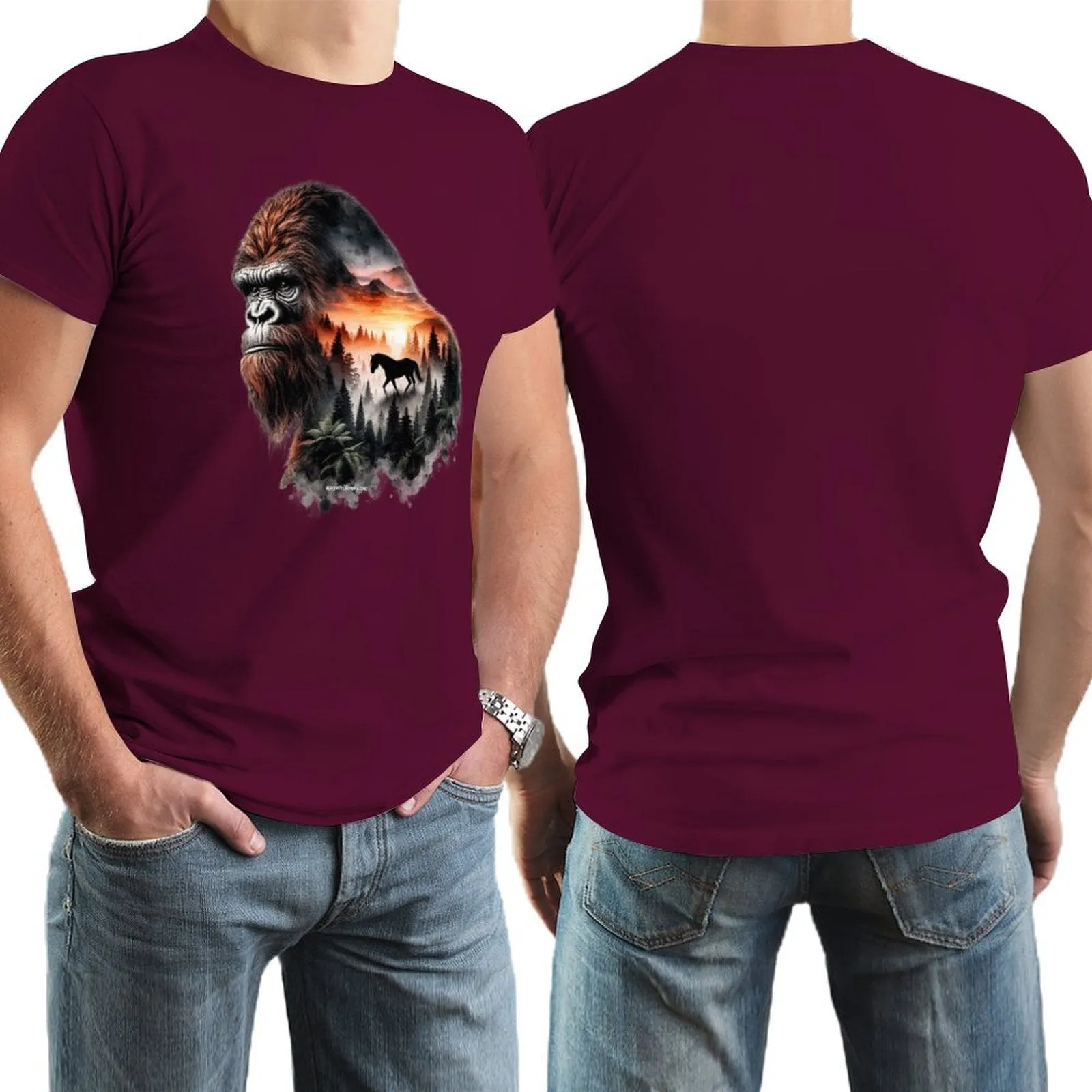 Bigfoot, Sasquatch, Horse, Short Sleeve Cotton T-shirt