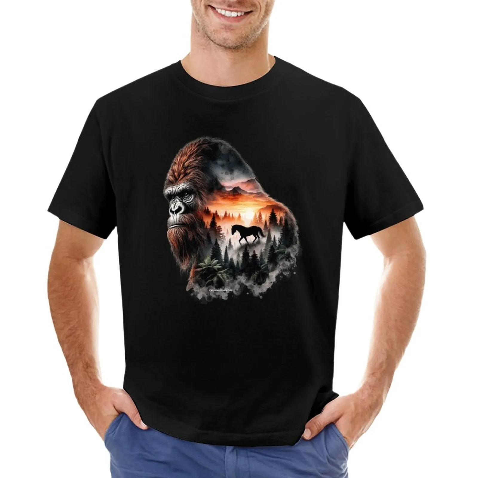 Bigfoot, Sasquatch, Horse, Short Sleeve Cotton T-shirt