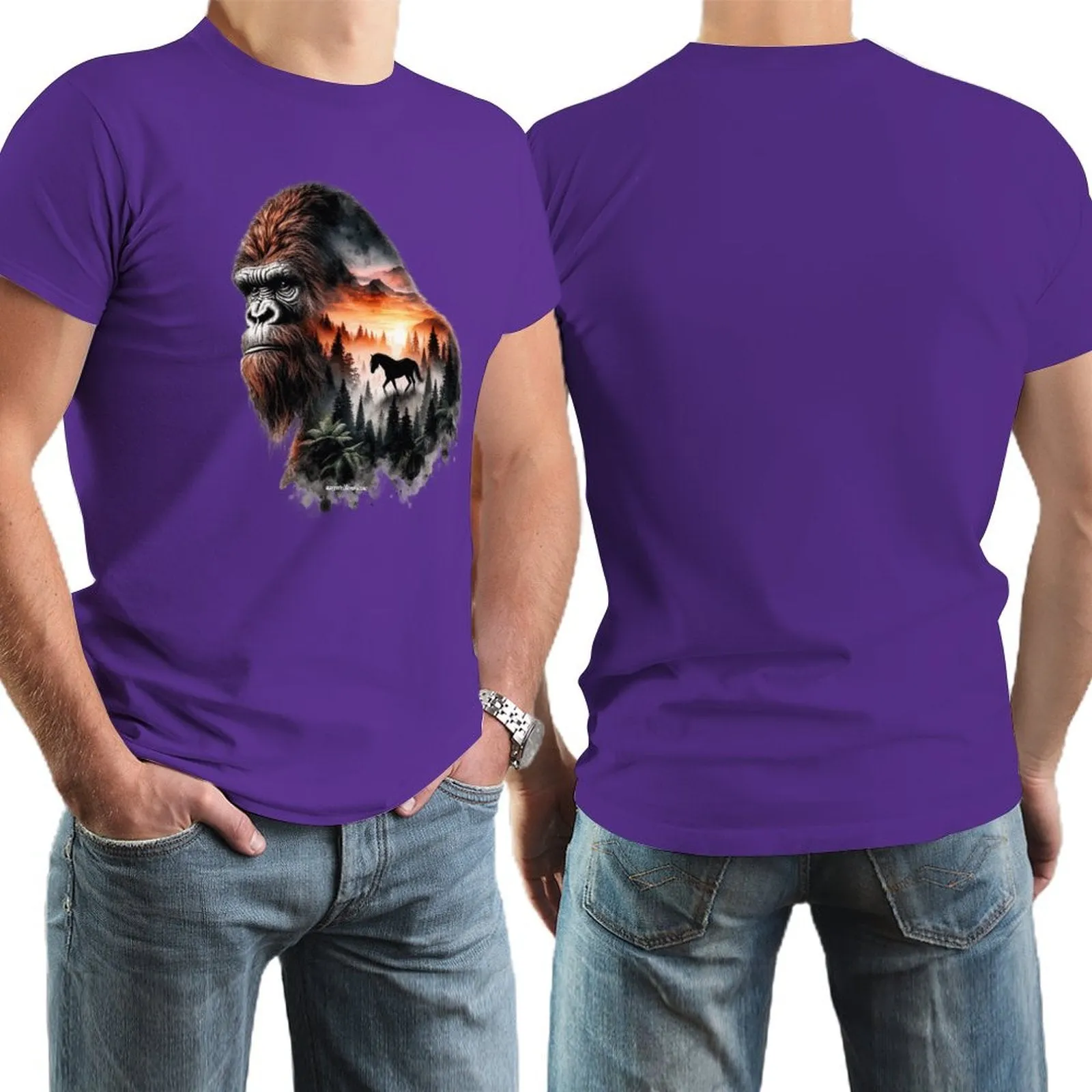 Bigfoot, Sasquatch, Horse, Short Sleeve Cotton T-shirt