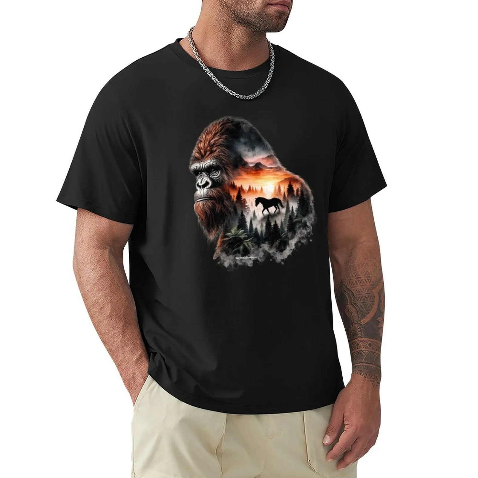 Bigfoot, Sasquatch, Horse, Short Sleeve Cotton T-shirt