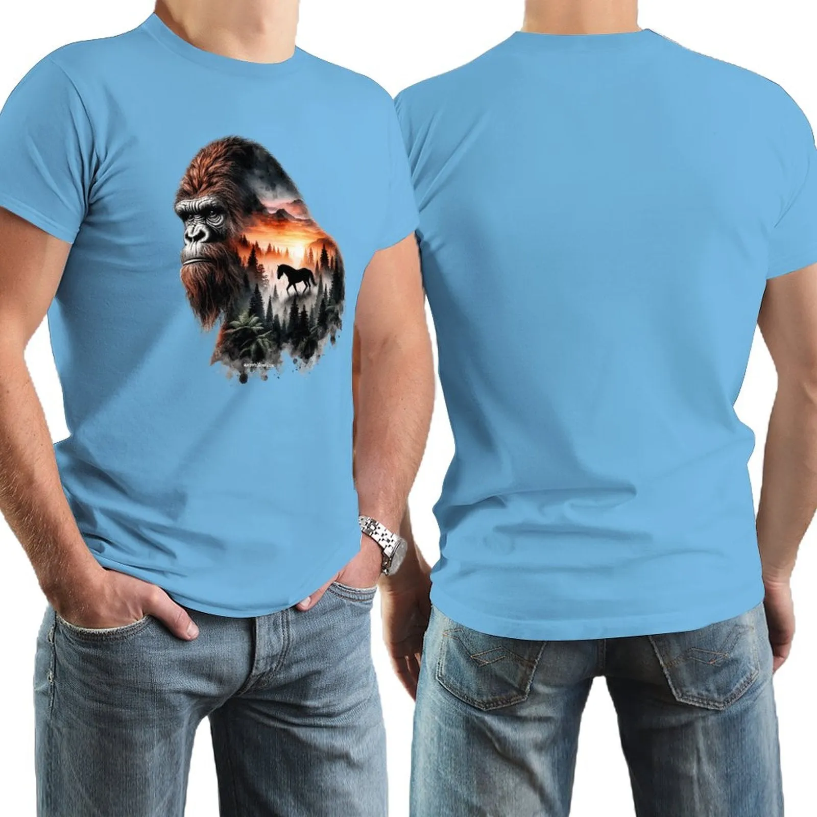 Bigfoot, Sasquatch, Horse, Short Sleeve Cotton T-shirt