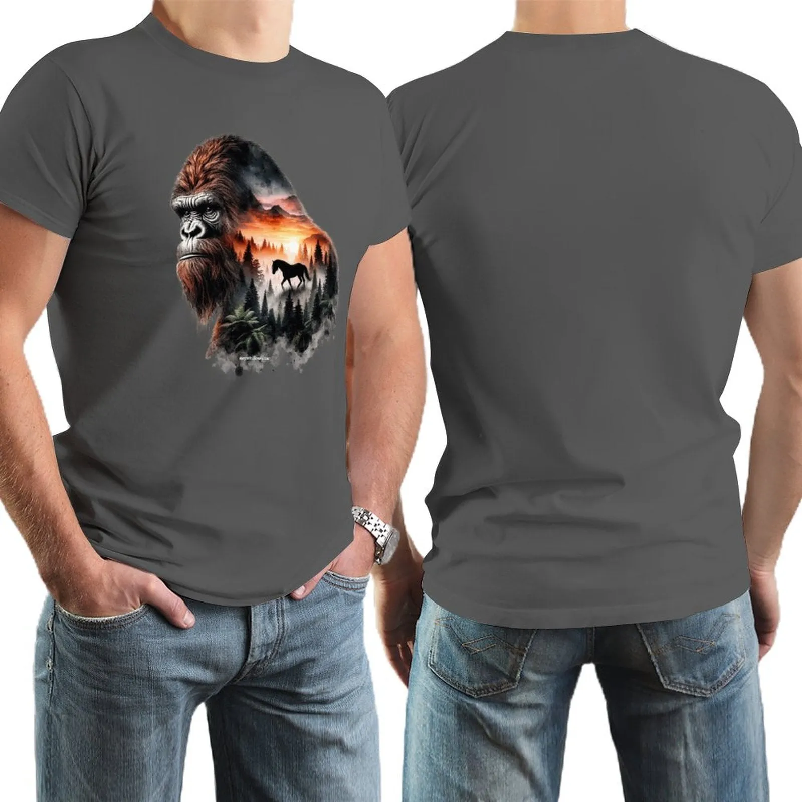 Bigfoot, Sasquatch, Horse, Short Sleeve Cotton T-shirt
