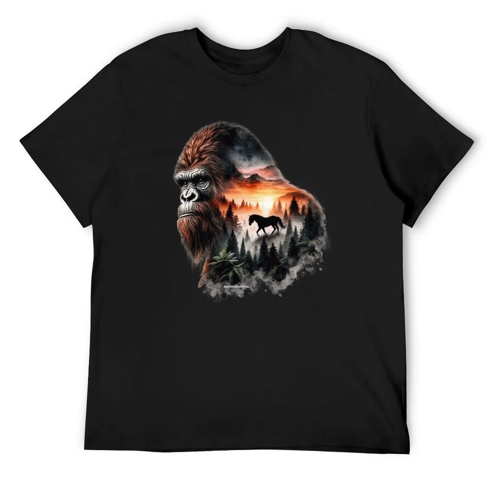 Bigfoot, Sasquatch, Horse, Short Sleeve Cotton T-shirt