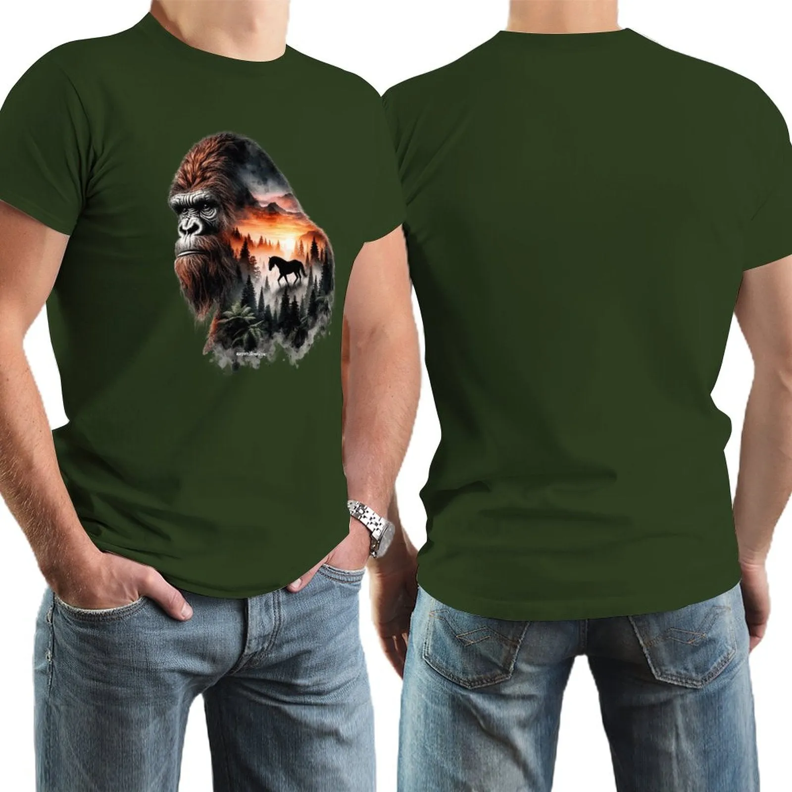 Bigfoot, Sasquatch, Horse, Short Sleeve Cotton T-shirt