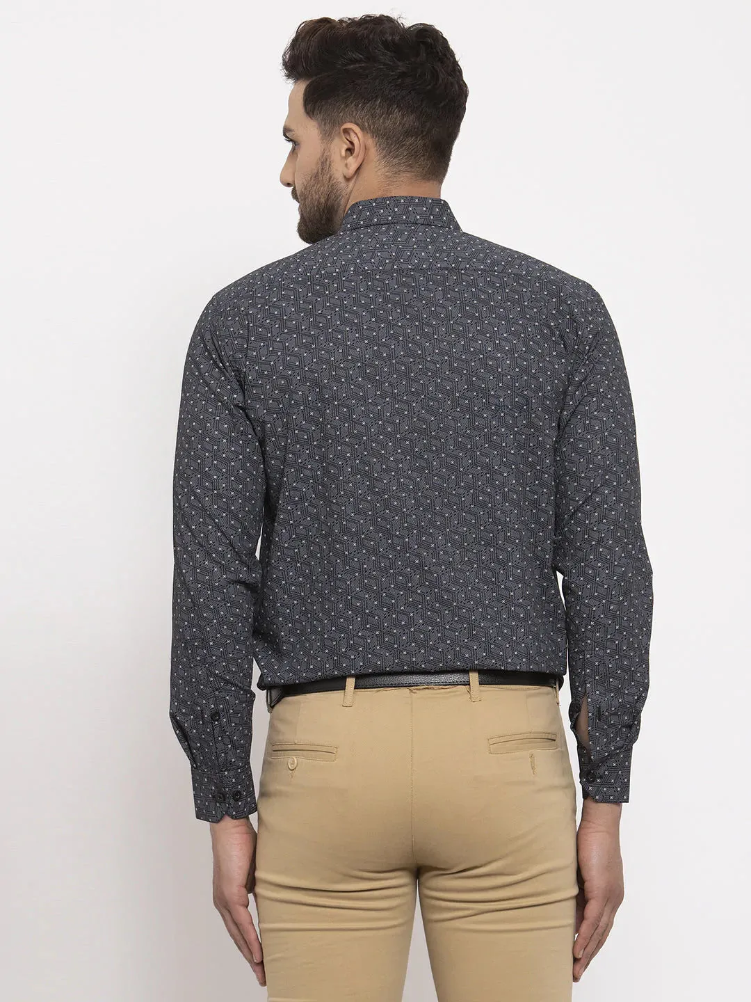 Black Men'S Cotton Printed Formal Shirt'S