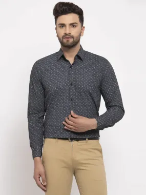 Black Men'S Cotton Printed Formal Shirt'S