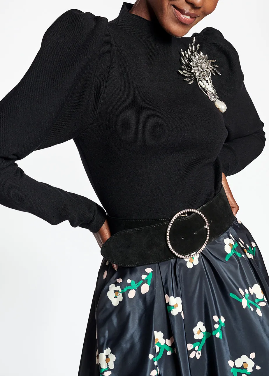Black puffed-sleeve sweater