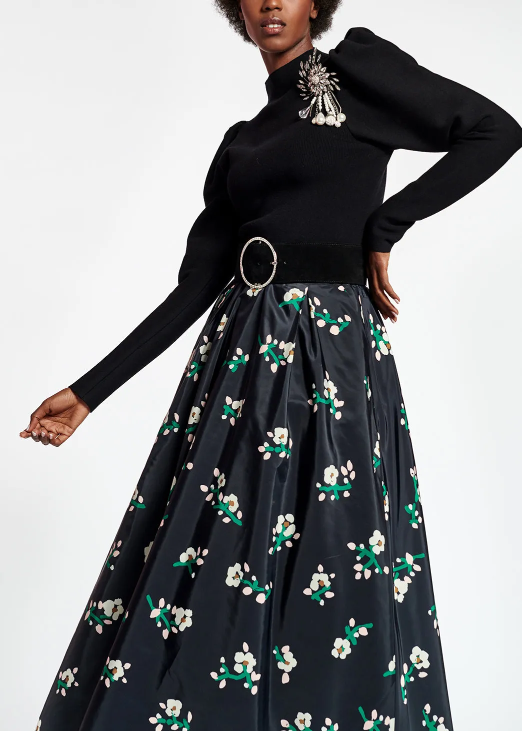 Black puffed-sleeve sweater