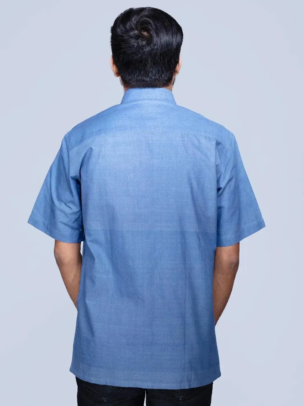 Blue Handwoven Organic Cotton Formal Men Shirt