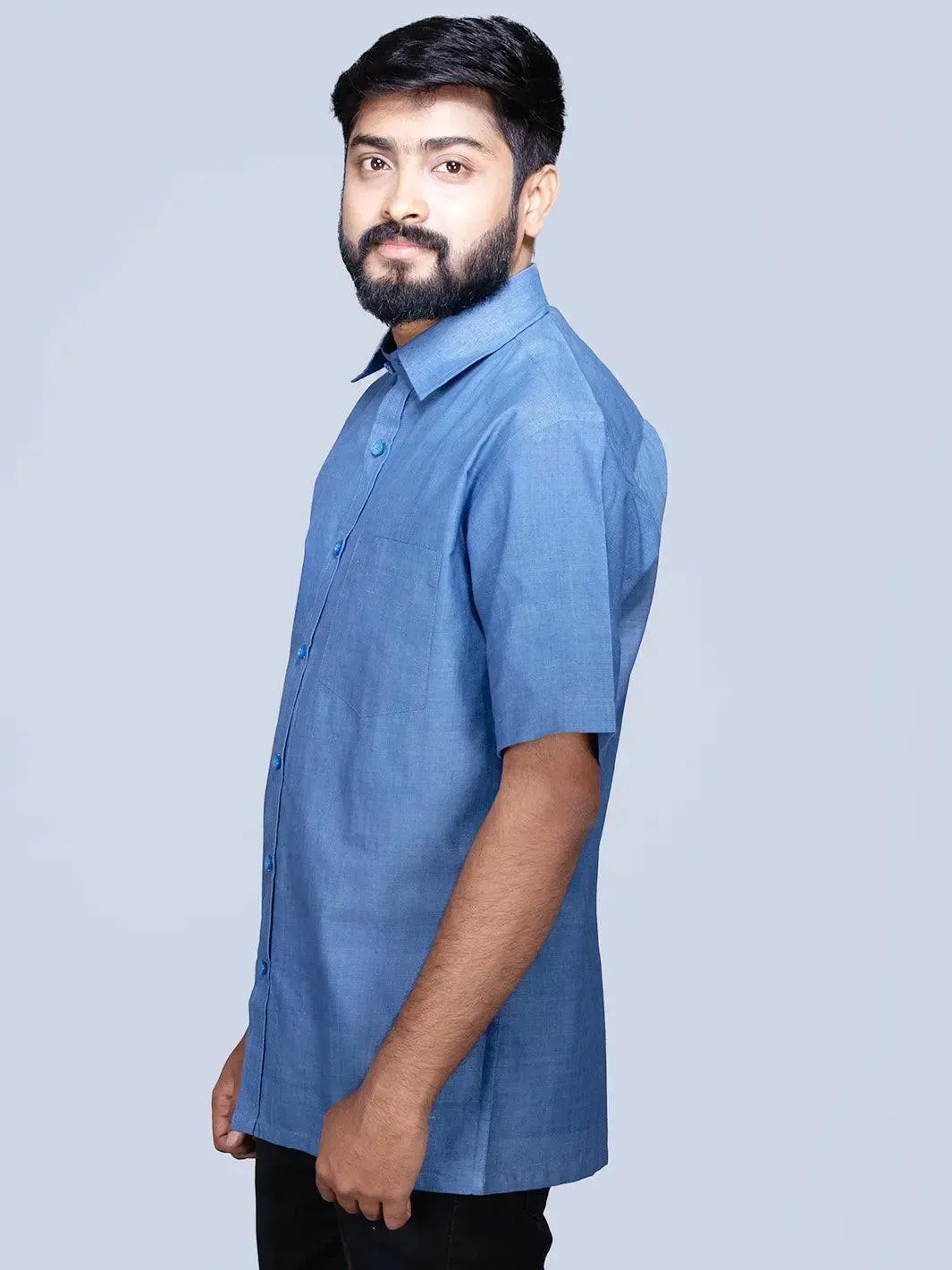 Blue Handwoven Organic Cotton Formal Men Shirt