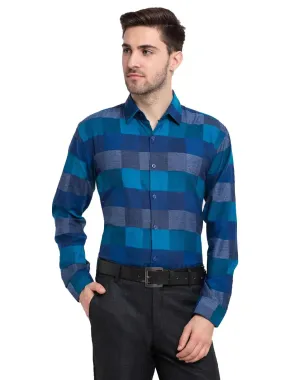 Blue Men'S Checked Cotton Formal Shirt