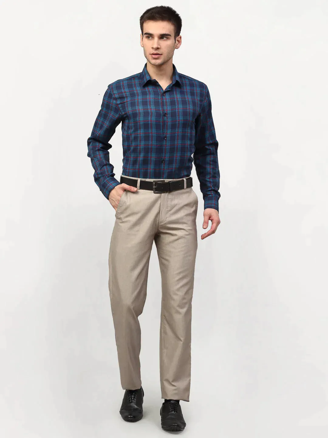 Blue Men'S Checked Formal Shirts