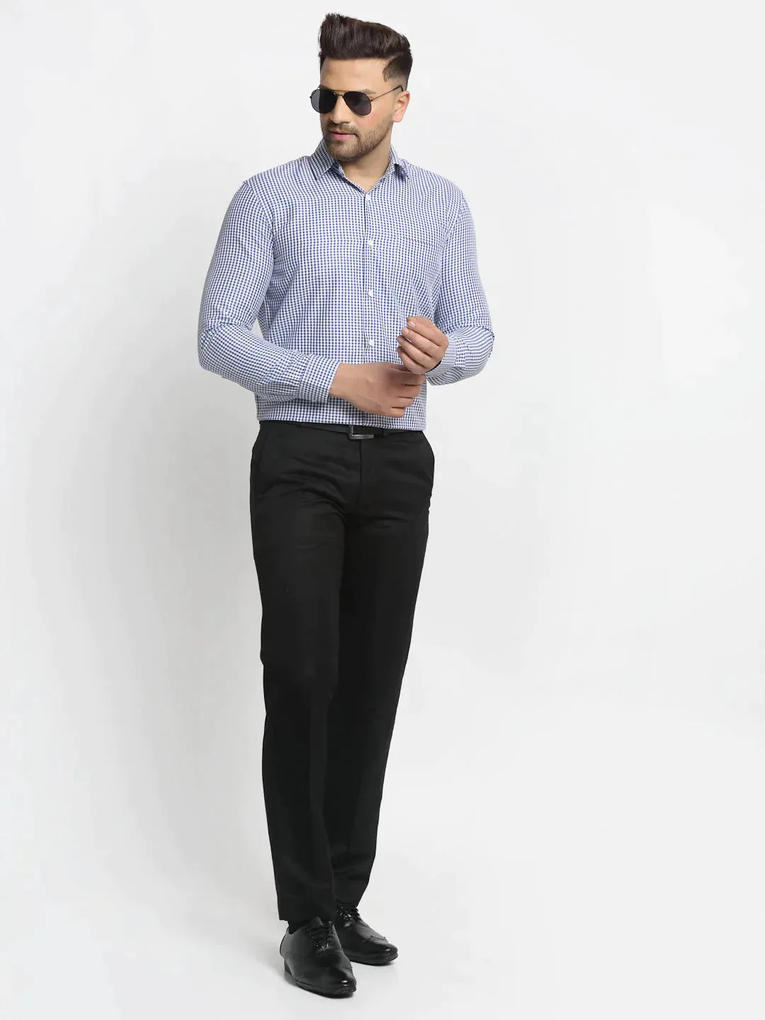 Blue Men'S Cotton Checked Formal Shirt'S