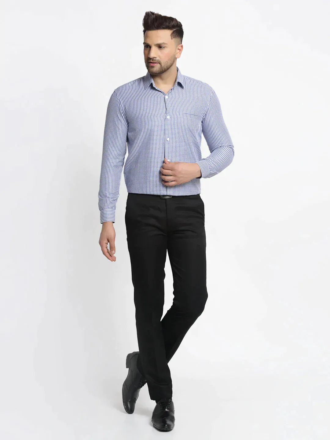 Blue Men'S Cotton Checked Formal Shirt'S