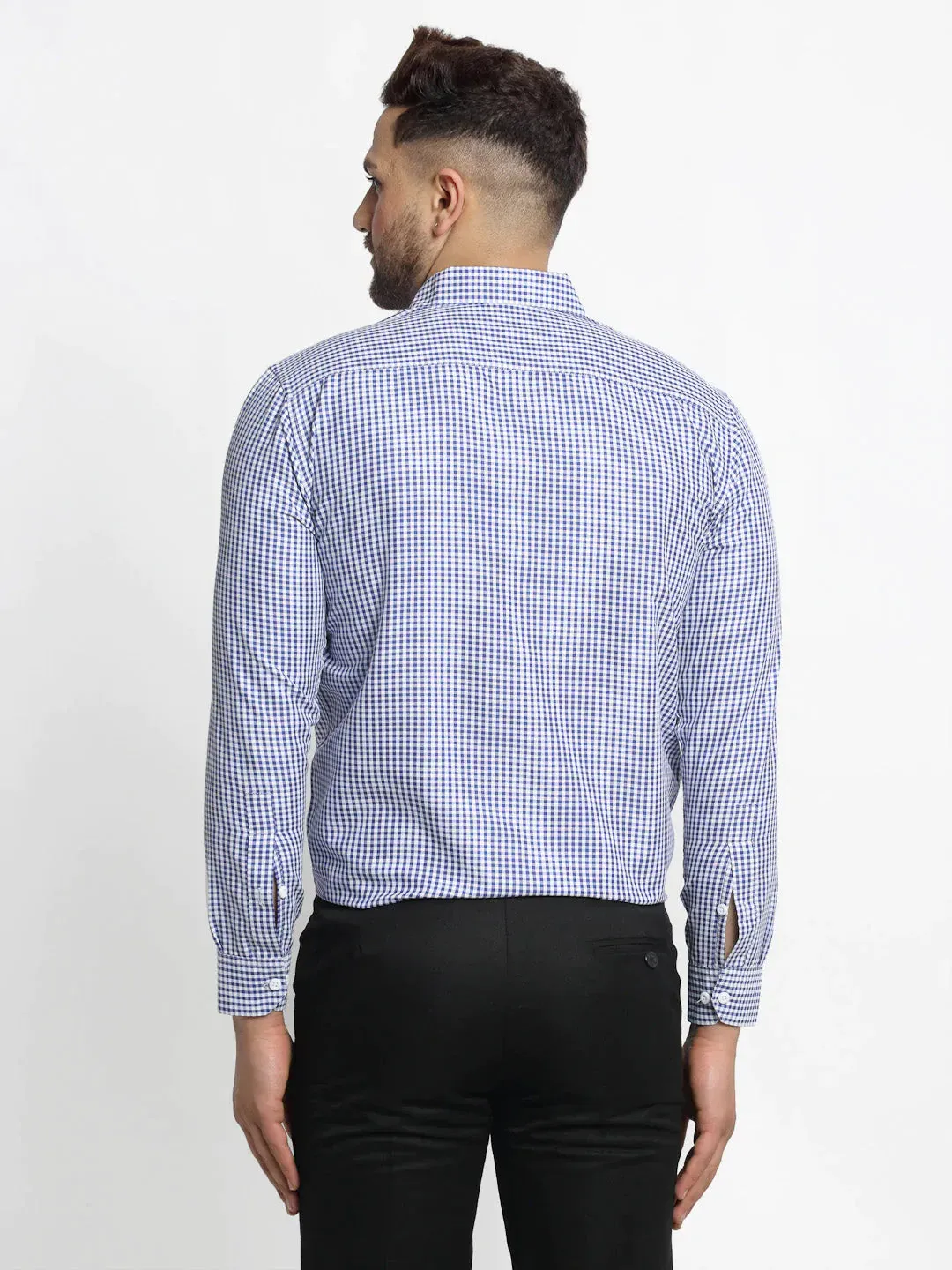 Blue Men'S Cotton Checked Formal Shirt'S