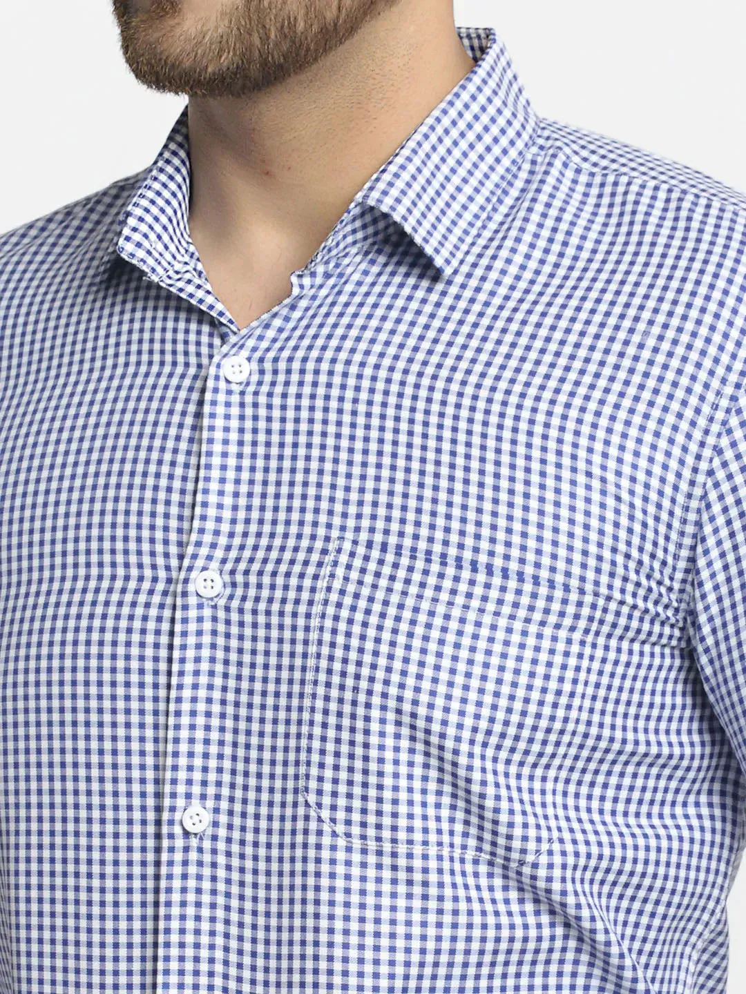 Blue Men'S Cotton Checked Formal Shirt'S
