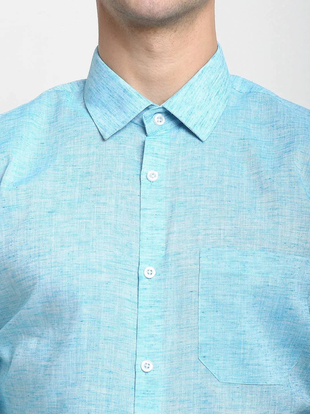 Blue Men'S Solid Cotton Formal Shirt