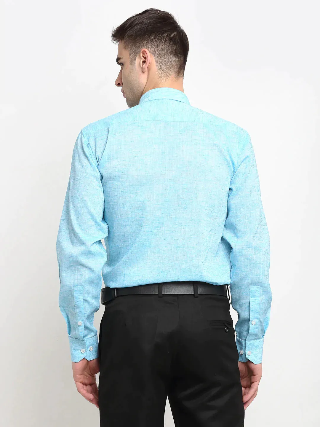 Blue Men'S Solid Cotton Formal Shirt