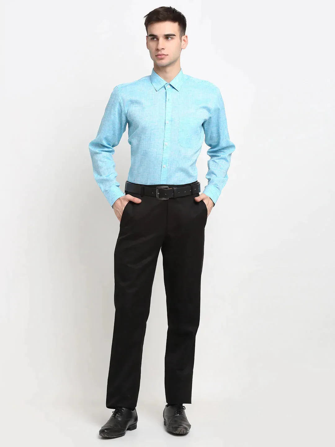 Blue Men'S Solid Cotton Formal Shirt