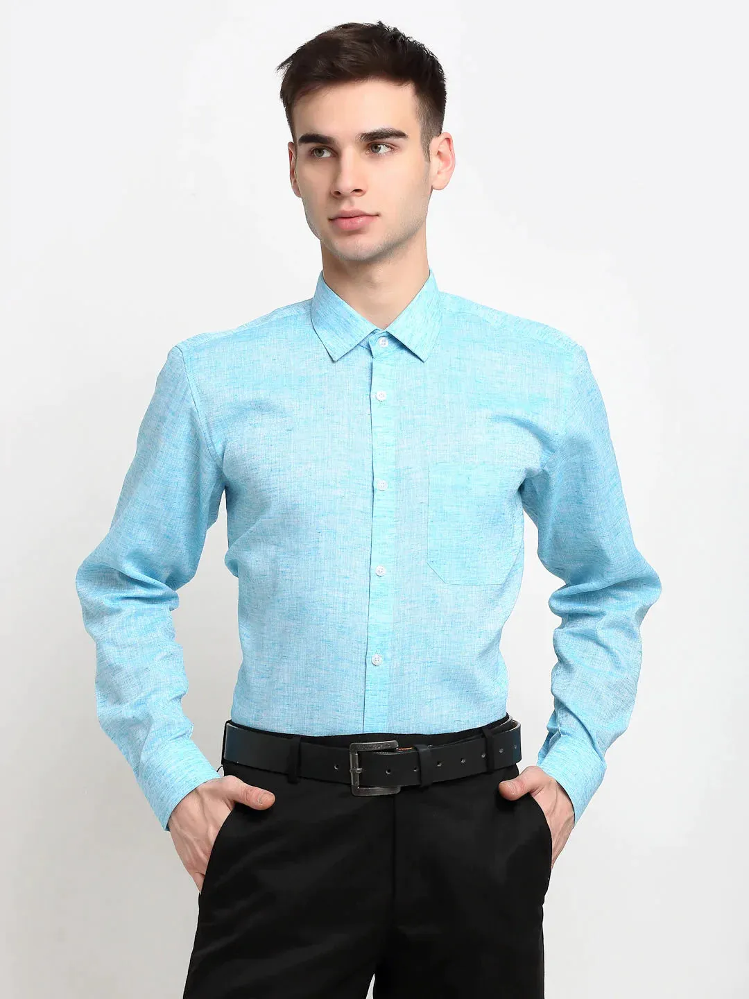 Blue Men'S Solid Cotton Formal Shirt