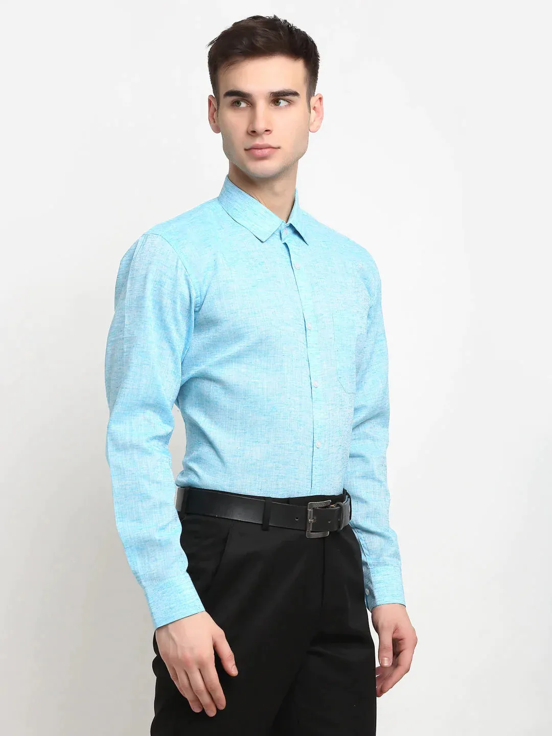Blue Men'S Solid Cotton Formal Shirt