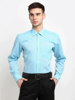 Blue Men'S Solid Cotton Formal Shirt