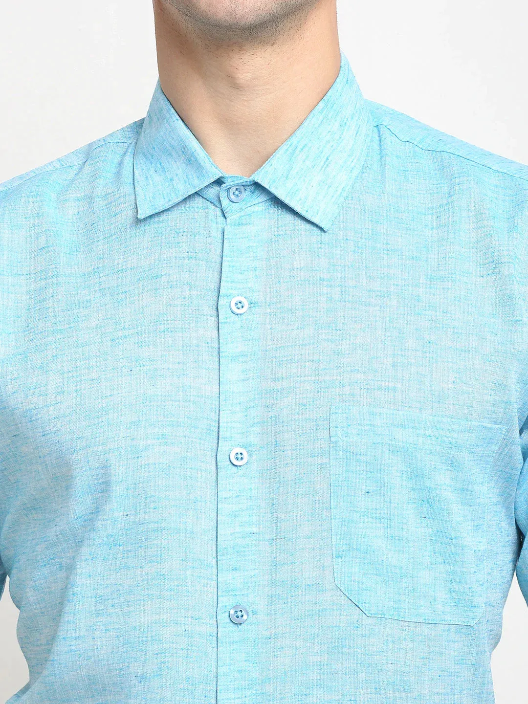 Blue Men'S Solid Cotton Half Sleeves Formal Shirt