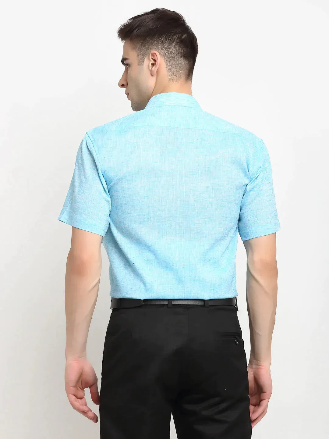 Blue Men'S Solid Cotton Half Sleeves Formal Shirt
