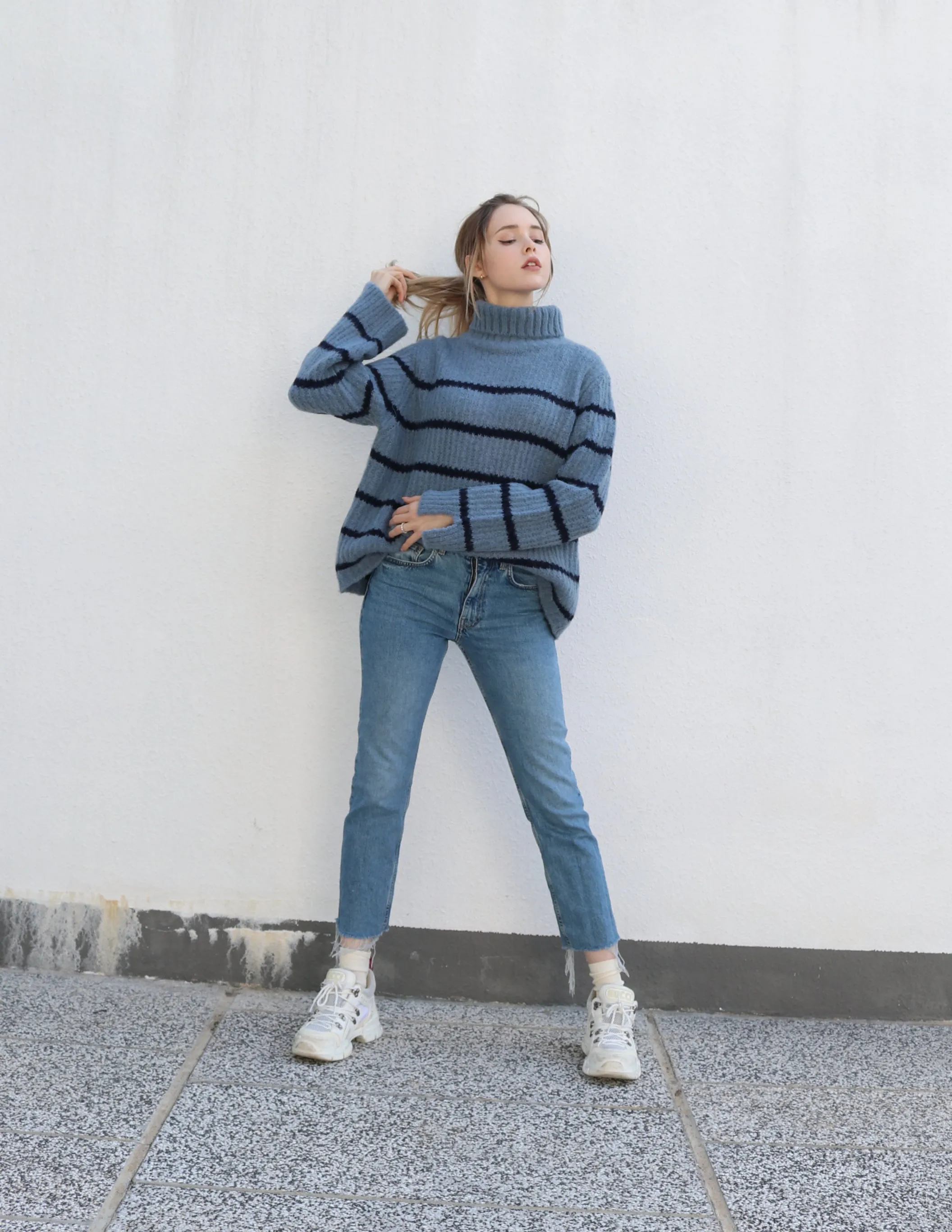 Blue Striped Turtleneck