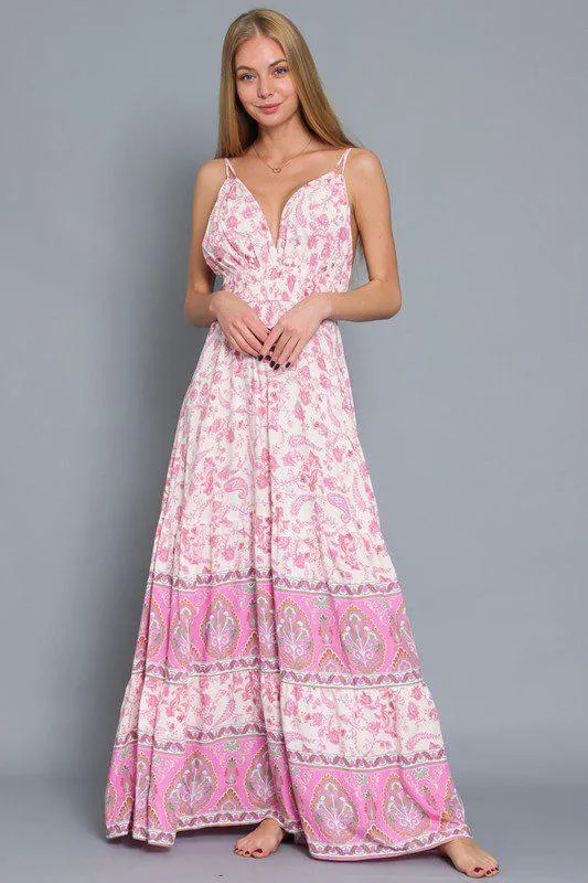 Border Print Maxi Dress