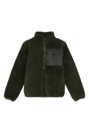 Boys Zip-Through Funnel Neck Teddy Fleece in Army Green