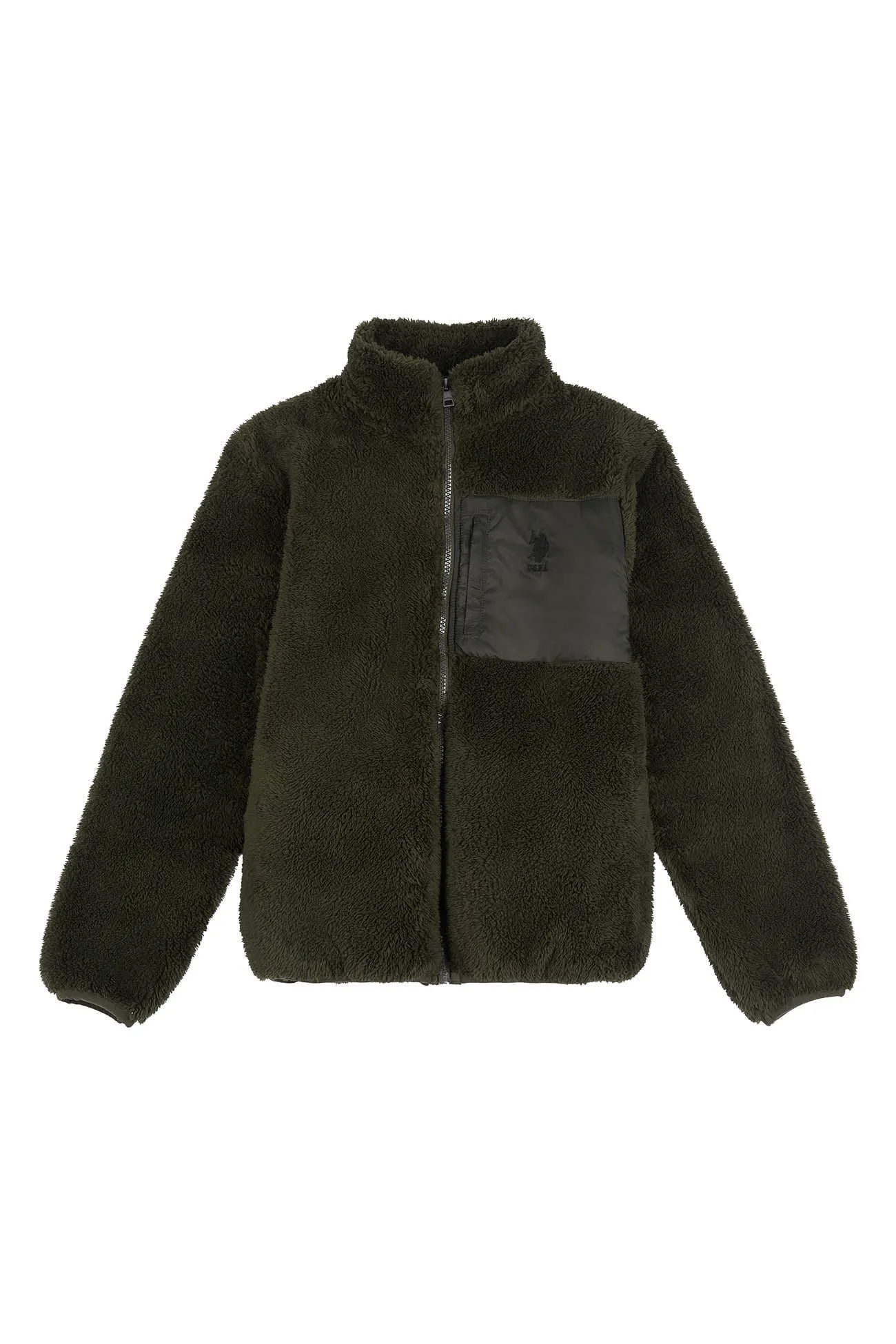 Boys Zip-Through Funnel Neck Teddy Fleece in Army Green