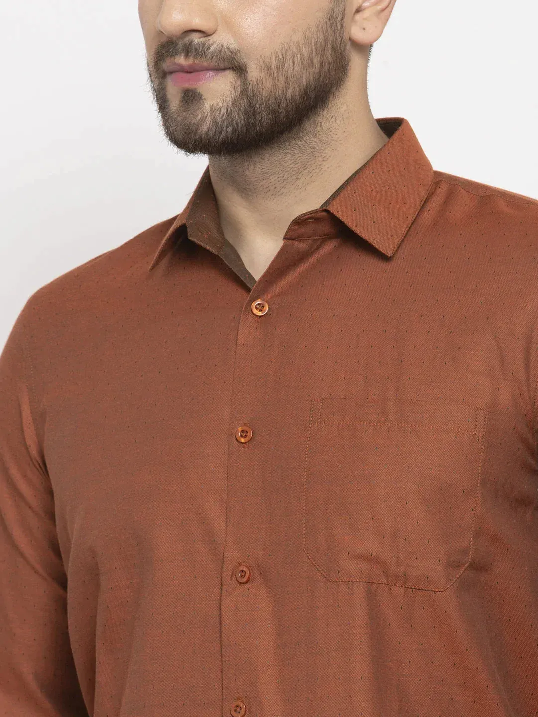 Brown Men'S Cotton Polka Dots Formal Shirt'S